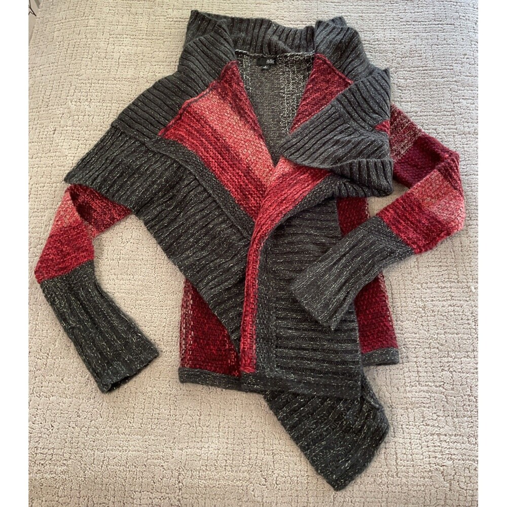 ANA Women’s Brown Tuck Stitch Flyaway Striped Sweater Cardigan Size Medium